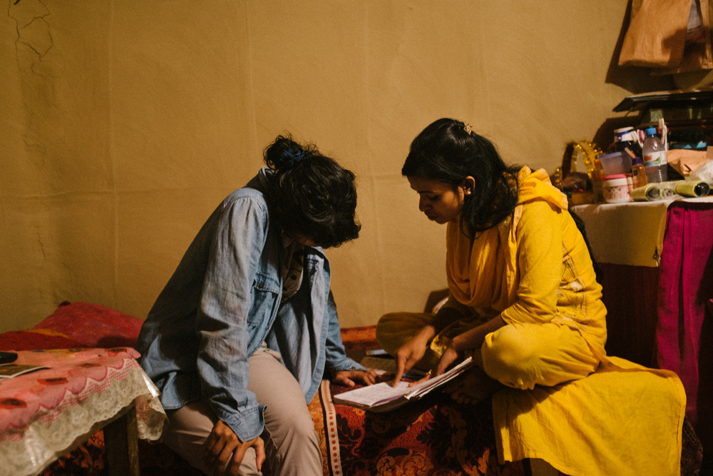 Saiq'a S. Chowdhury and Shahanara during Brotee fieldwork, Rajshahi, 2019. Photo: Tom Bradley.